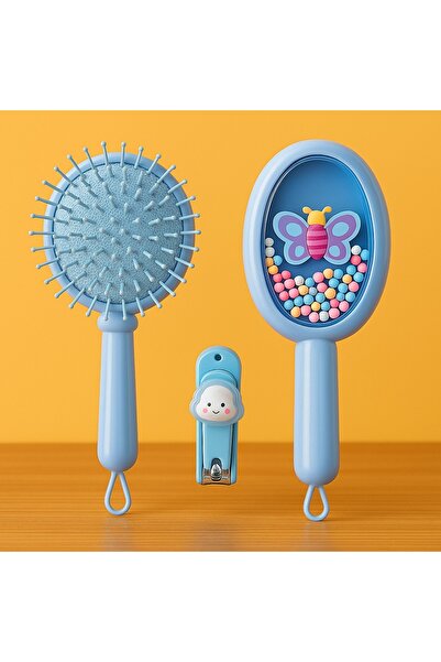 CHANCE GİFT مشط أزرق للفتيات مع رمز تعبيري لطيف ومقص أظافر مع هدية مشط ناعم م...