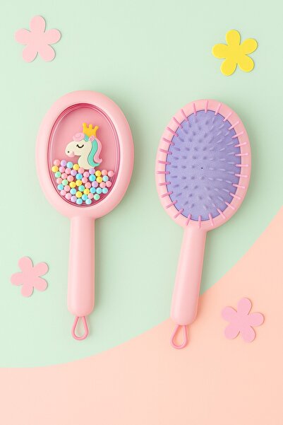 CHANCE GİFT مشط للفتيات باللون الوردي مع رمز تعبيري لطيف على شكل فراشة وخرز، ...