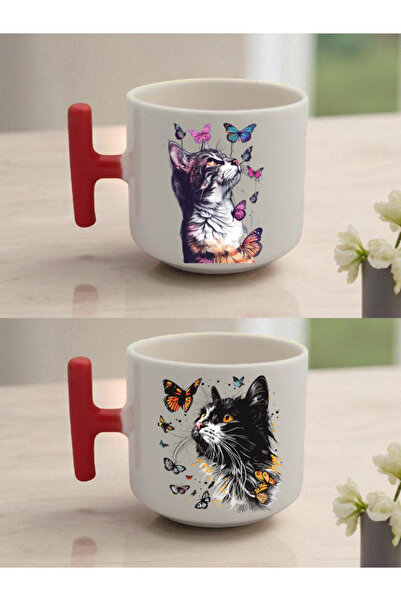 lili hediyelik Butterfly Cat 2-Piece Latte Cup - Gift Package Product, Birthday Gift for Mothers