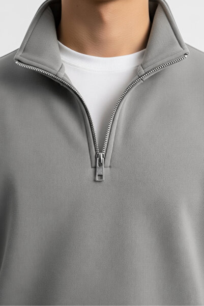 COMBİNE MİCHAİL Чоловічий базовий сірий світшот з напівзастібкою