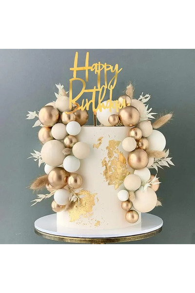 Baloane Vesele Birthday Cake Decoration with Golden Elements and Decorative Balls TOP67