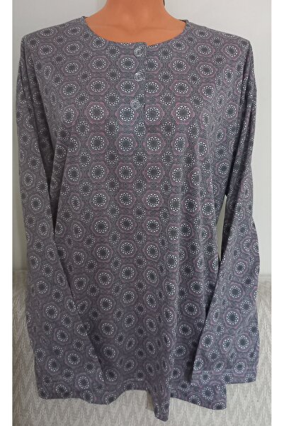 Anne Er Clothing Paper Print Combed Cotton Blouse 3 Buttons Long Sleeve Patterned