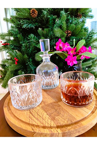 Madame Coco Aron 3 Parça Cam Kapaklı Viski Karaf Seti