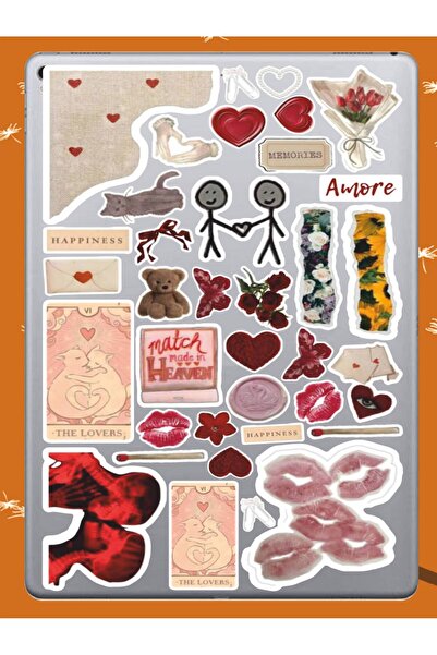Hediyeni Al مجموعة ملصقات الحب الكلاسيكية الرجعية |   ملصق للكمبيوتر المحمول والدفتر والتابلت والهاتف ودفتر الملاحظات ومجلة البوليت