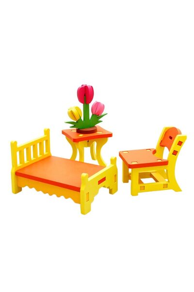 SAMTOYS Ahşap Maket Mobilya Seti Oyuncak - Oyun Evi Eşyaları