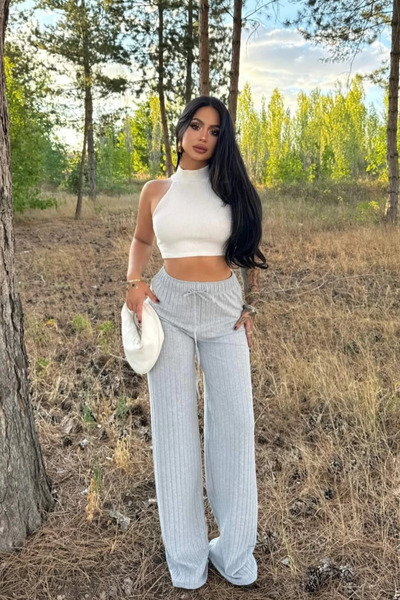 Siner Fashion Women's Thick Ribbed Wide Leg Knit Pants