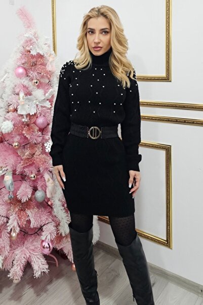 FashionForYou Κοντό φόρεμα Rafaela με πέρλες, πλεκτό με ανάγλυφη εκτύπωση κηρ...