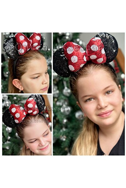 QUEEN AKSESUAR Lüks dev pullu puantiye fiyonklu Minnie Mouse Taç parlak kadın...