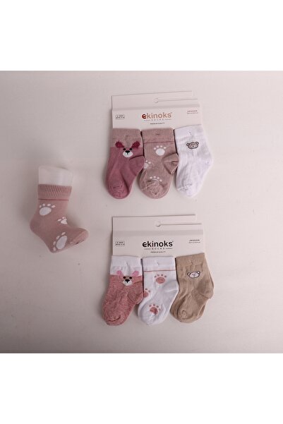 DRESSY LIFE 6-Piece Stitch-Free Washed Teddy Bear Pattern Baby Girl Socks