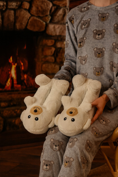 Behtah Kundura Unisex Teddy Bear Figured Indoor Shoes Home Boots Slippers