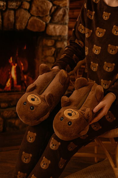 Behtah Kundura Unisex Teddy Bear Figured Indoor Shoes Home Boots Slippers