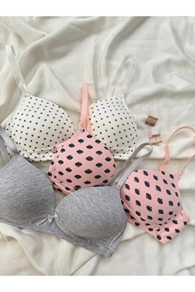 İNKO İÇ GİYİM Cotton Combed Cotton Wire-Free Unpadded 3-Piece Gathering Bra