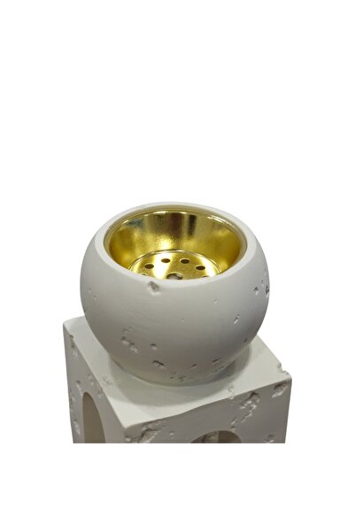 TBATIC Modern stone incense burner with a beige spherical cube design