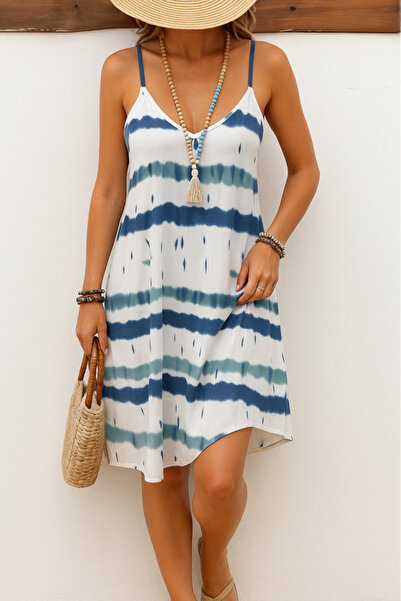 buğrahayalin Women's ip strap v neck mixed color single jersey dress