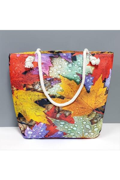 feryal Leaf Patterned Beach Bag