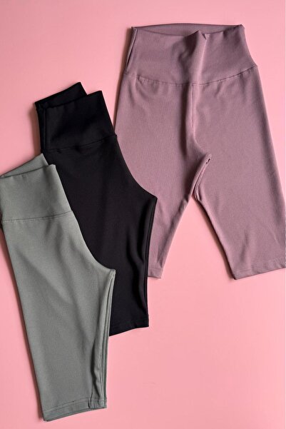 VicTroy Form Rise 3-Pack |   High Waist Recovery Dusty Rose, Black and Green Camisole Short Leggings
