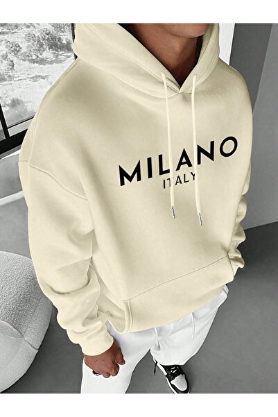 ModaQamar Milano Italy Printed Oversize Kangaroo Pocket Hooded Sweatshirt Hoodie
