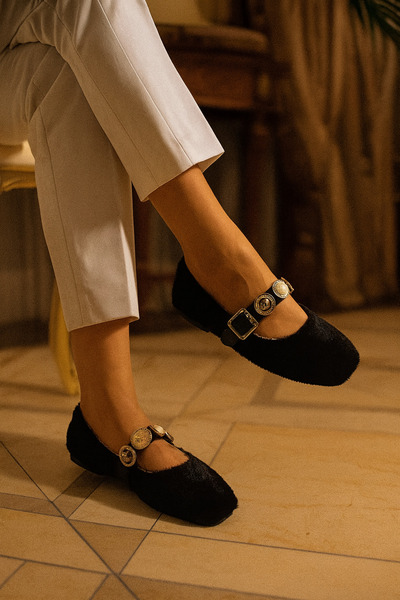 Behtah Kundura Balerini de iarnă pentru femei, cu cataramă de piatră, din lân...