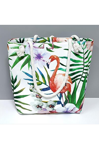 Ronanna Flamingo Patterned Beach Bag