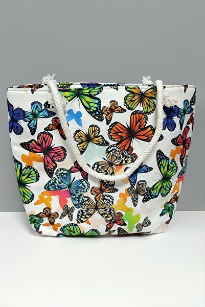 Bujiteri Mtxdpn Butterfly Patterned (173224) Beach Bag-White