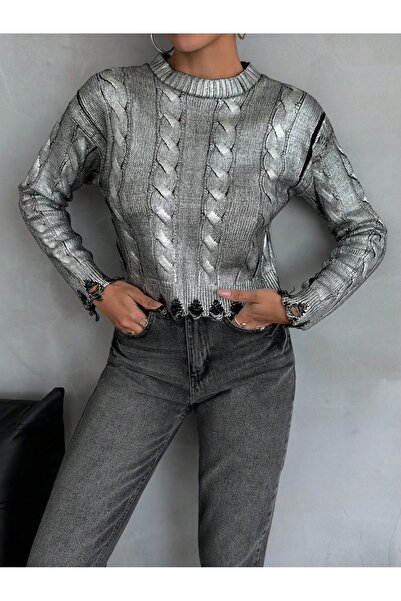 Sempre Pulover crop din tricot cu detalii de tricotat”