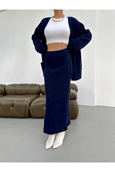 BOUQUET OF TULİP Kuşaklı Cepli Triko Hırka Etek Takım