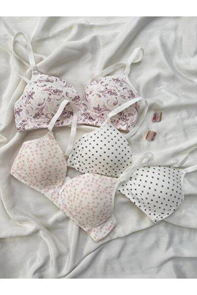 İNKO İÇ GİYİM Cotton Combed Cotton Wire-Free Unpadded 4-Piece Gathering Bra