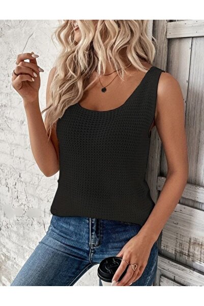 JANES Γυναικεία Πλεκτή Μπλούζα Αμάνικη Στρογγυλή Λαιμόκοψη