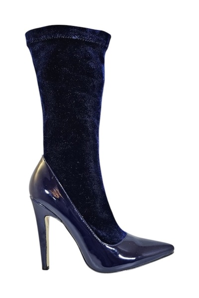 Vadodara Secret Women's Shoes, Sock Type, 11.5 cm Heel, Patent Leather & Stretch Velvet, Midn