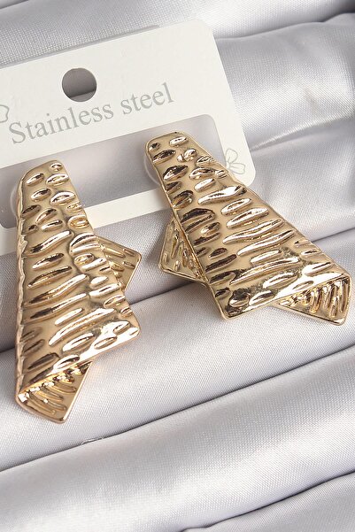 Inure Jewelry أقراط نسائية مصنوعة من النحاس بلون ذهبي مع تفاصيل مزخرفة وتصميم مربع مطوي للاستخدام اليومي