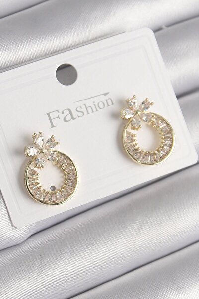 Inure Jewelry النحاس الذهب اللون الزركون حجر هوب نموذج زهرة الشكل أقراط نسائية