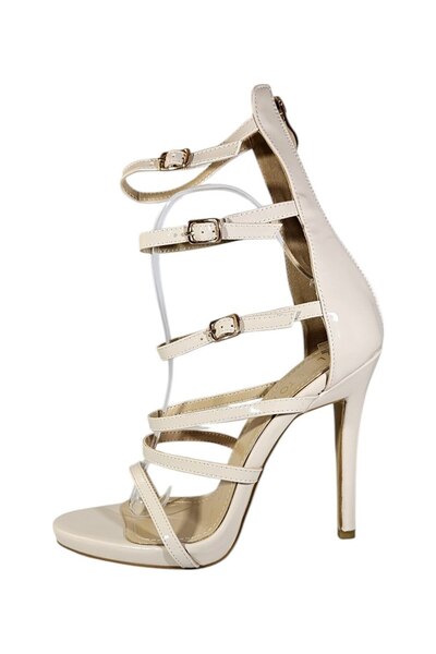 Vadodara Sandale Dama Luxe To Kill, Toc Inalt 12 cm, Platforma 1.5 cm, Piele Ecologica Lacuita, Bej, Marimea