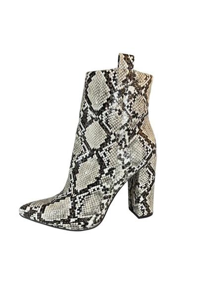 JustFab Cizme cu toc înalt și lejere - piele ecologică bej cu model șarpe, mărimea EU 38.5