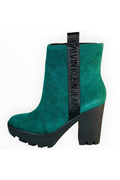 Calvin Klein Women's High-Heeled Boots Suede Green Size 37 EU