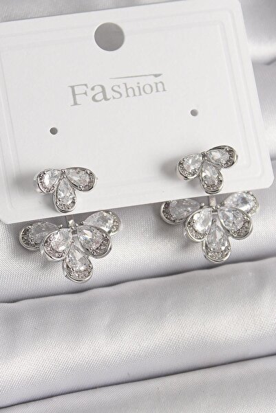 Inure Jewelry أقراط نسائية نحاسية فضية اللون مرصعة بأحجار الزركون