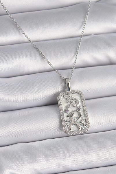 Inure Jewelry 316L Çelik Gümüş Renk Zincir Oğlak Burcu Zirkon Taşlı Kadın Kolye