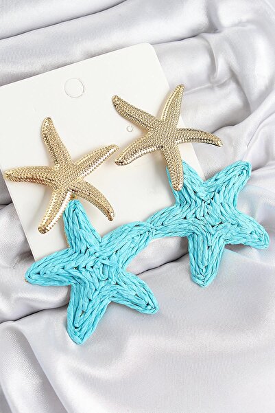 Inure Jewelry Brass Dangle Turquoise Starfish Model Gold Color Wicker Earrings Daily Use