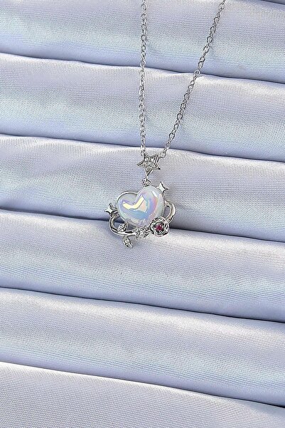 Inure Jewelry 316L سلسلة الصلب فضية اللون الزركون حجر الكوكب نظرة القلب قلادة