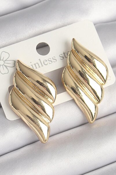 Inure Jewelry أقراط نسائية من النحاس الذهبي اللون مكونة من 3 صفوف مموجة