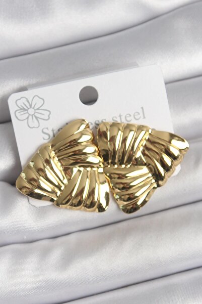 Inure Jewelry أقراط نسائية موديل مثلث مطرز باللون الذهبي من الفولاذ 316 للاستخدام اليومي