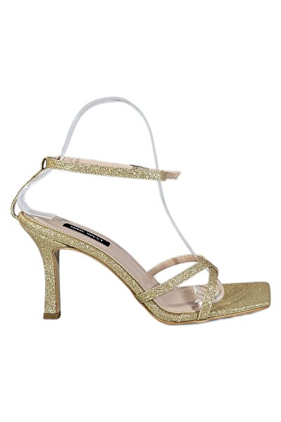 Nine West Sandale Dama Nine West, Toc Mediu, Glitter Auriu, Marimea 38, Barete Subtiri, Bolta Standard/Slim