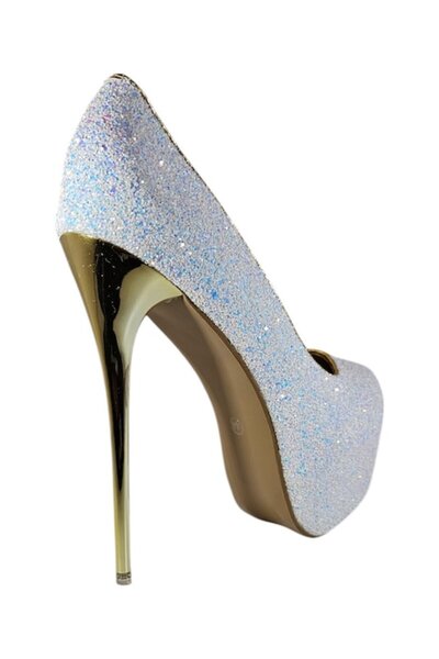 Vadodara - High Heel Stiletto and Hidden Platform Drag Queens Shoes Glitter Caviar White Aurora Bore