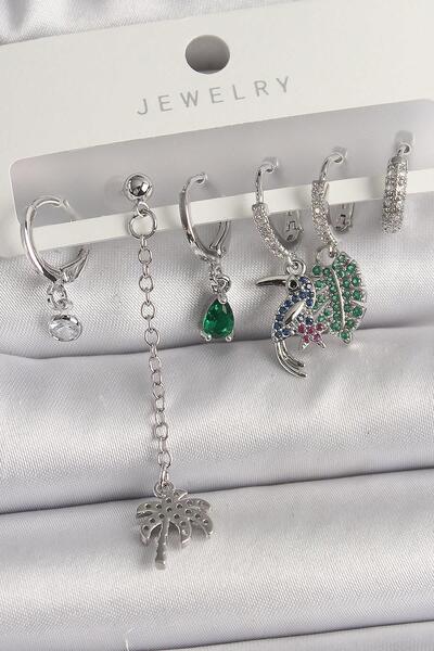 Inure Jewelry طقم أقراط نسائية متعددة من حجر الزركون المتدلي باللون الفضي وال...