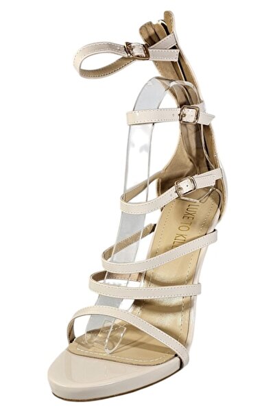 Vadodara Sandale Dama Luxe To Kill, Toc Inalt 12 cm, Platforma 1.5 cm, Piele Ecologica Lacuita, Bej, Marimea