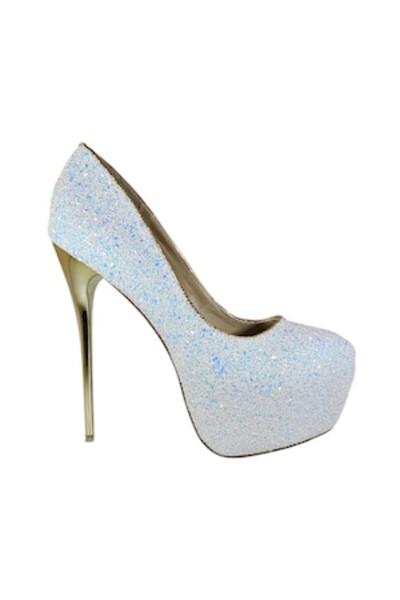 Vadodara - High Heel Stiletto and Hidden Platform Drag Queens Shoes Glitter Caviar White Aurora Bore