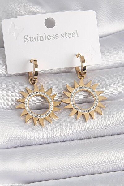 Inure Jewelry 316L Steel Gold Color Zircon Stone Sun Model Women's Earrings Daily Use
