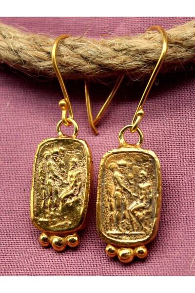 alpsilverart 925 Ayar Gümüş Yunan Dönemi Sikke Motifli Küpe | El Yapımı Antik Vintage Kadın Takı