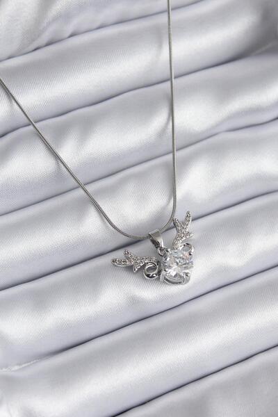 Inure Jewelry 316L الصلب الفضة اللون الزركون حجر القرن نموذج قلادة المرأة