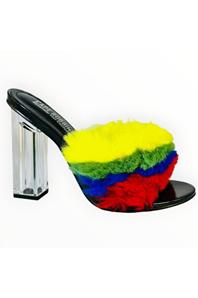 OEM Women's Sandals Cape Robbin with Perspex Heel and Colorful Fur - Size 37.5 EU