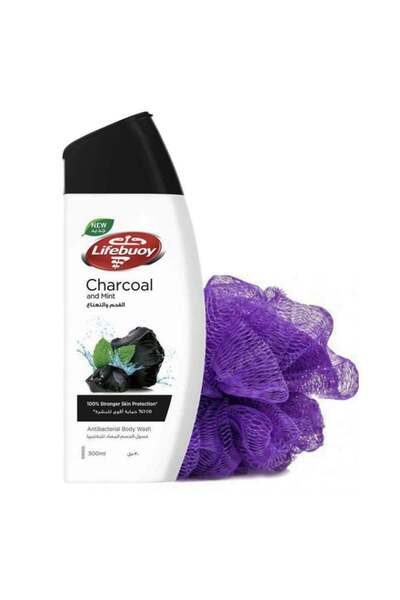 LİFEBUOY جل الاستحمام لايف بوي بالفحم والنعناع مع الليفة ٣٠٠ مل